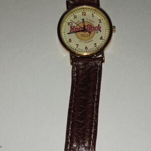 Hard Rock Cafe Gold and Brown Leather Watch